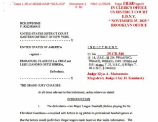 【起訴状あり】ガーディアンズの２投手が違法賭博容疑で起訴される　クラセは２年前から関与、刑期は最大で「６５年」